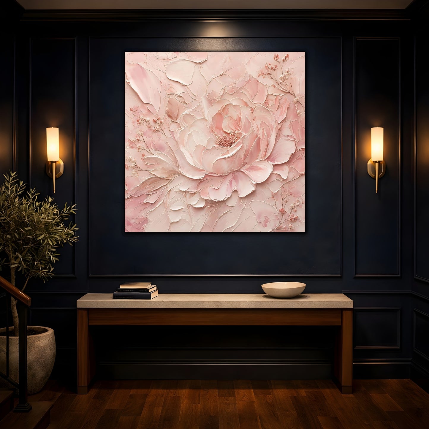 Mockup 4. Floral Peony Pink Peony shown as stretched canvas wall art