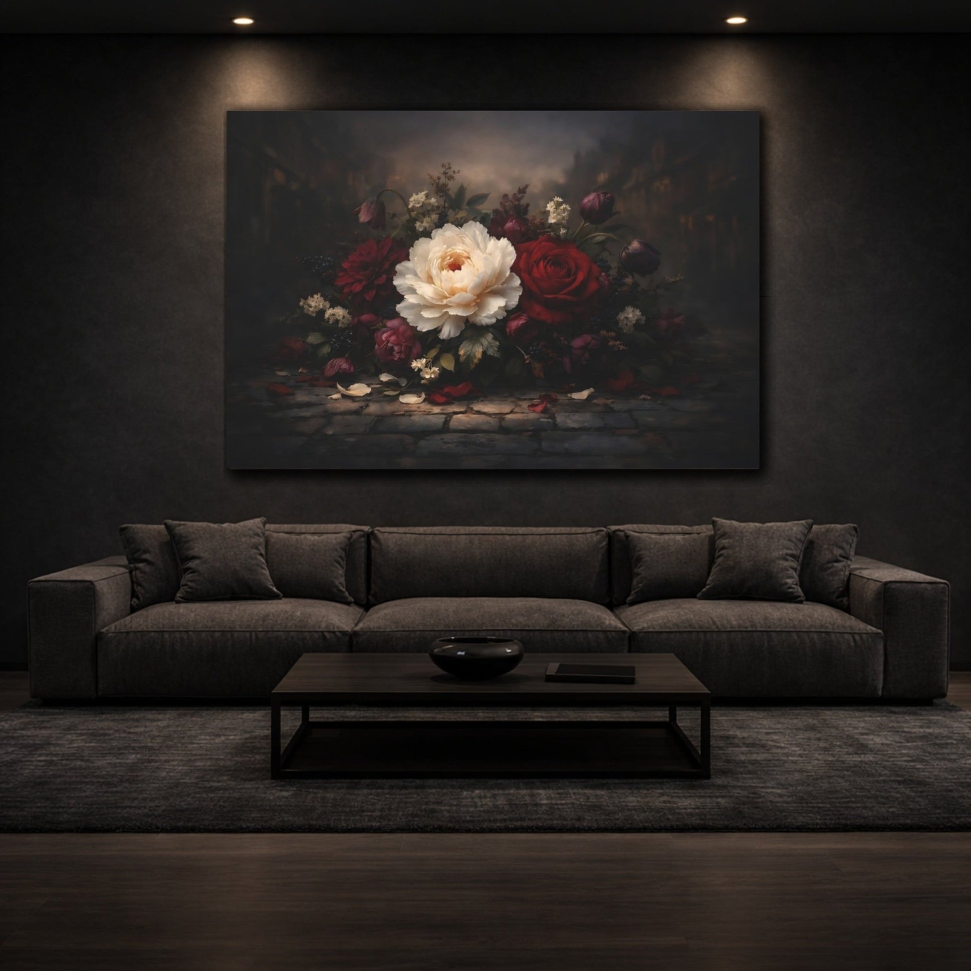 Floral Peony Rose Dark - Canvas Wall Art Print - YesArtYes