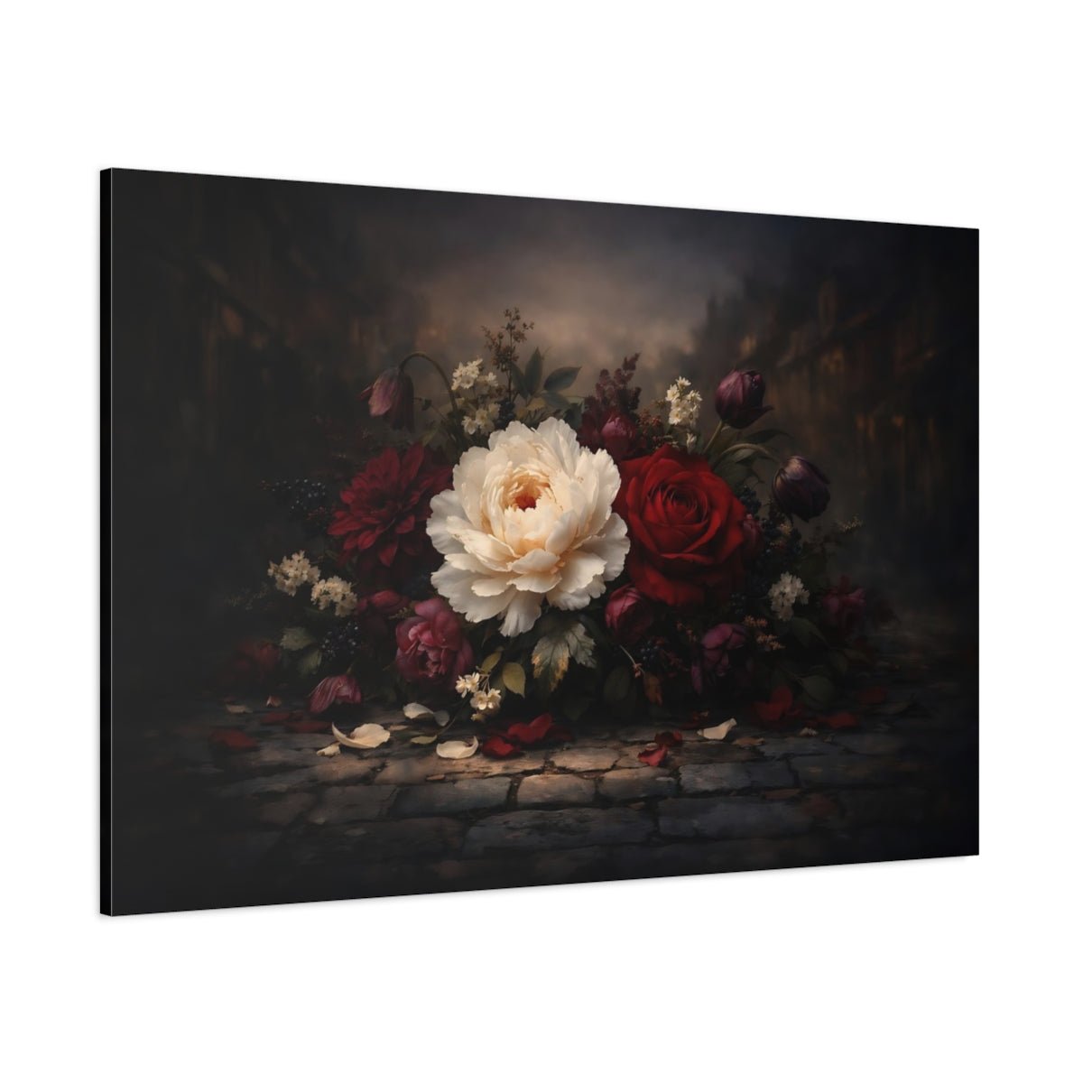 Floral Peony Rose Dark - Canvas Wall Art Print - YesArtYes