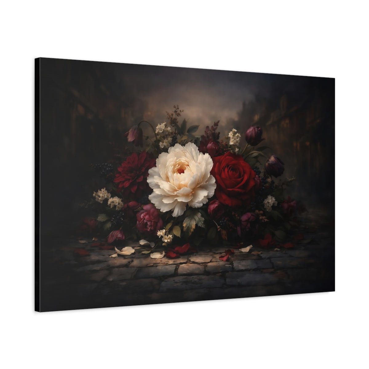 Floral Peony Rose Dark - Canvas Wall Art Print - YesArtYes