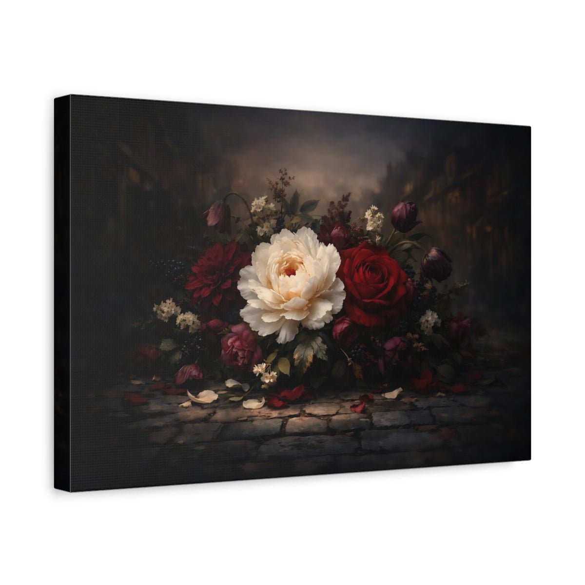 Floral Peony Rose Dark - Canvas Wall Art Print - YesArtYes