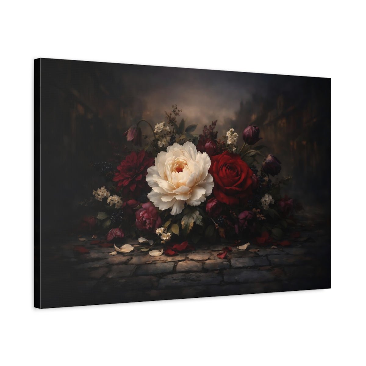 Floral Peony Rose Dark - Canvas Wall Art Print - YesArtYes