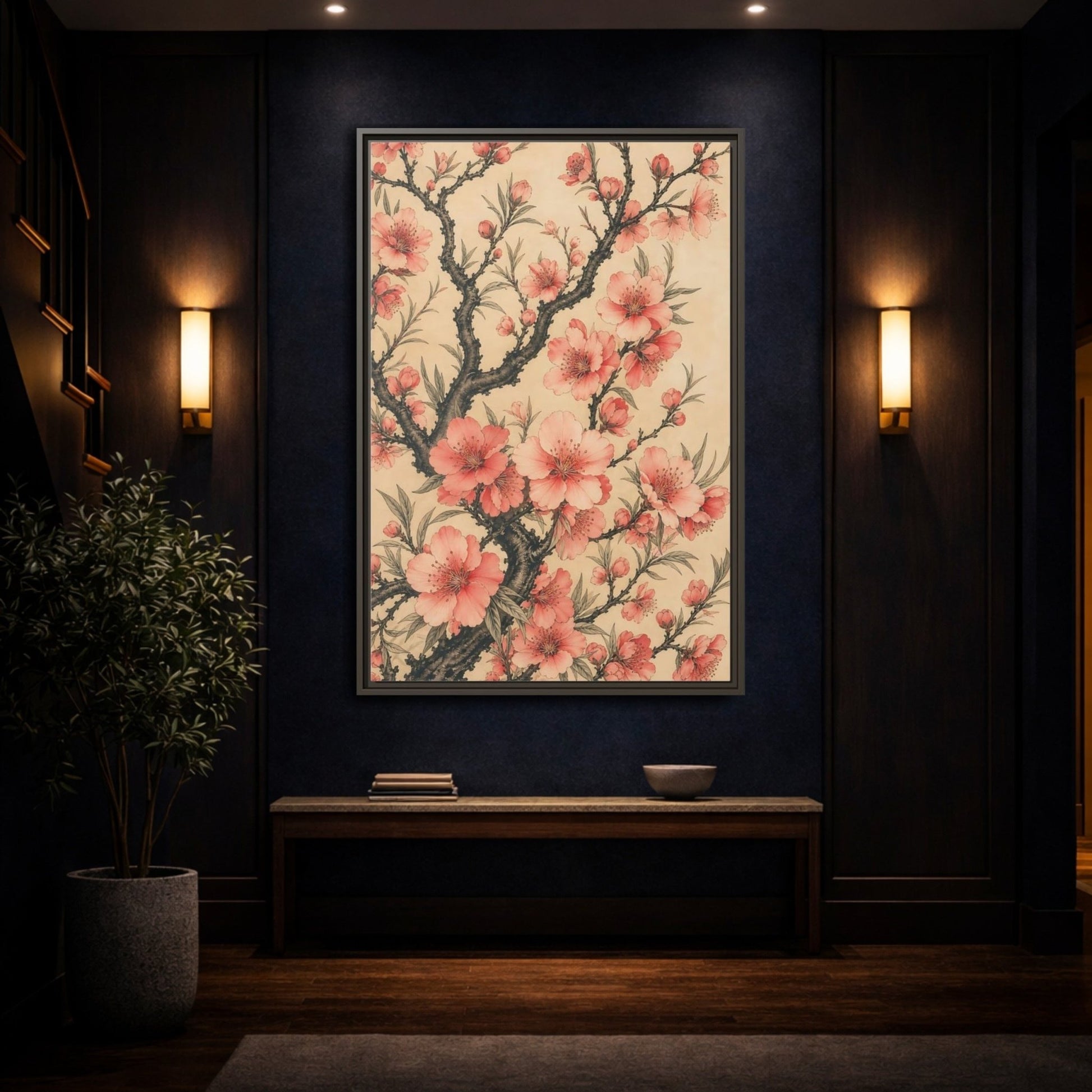 Floral Pink Blossoms Framed Canvas Print – Living Room, Above Fireplace - YesArtYes