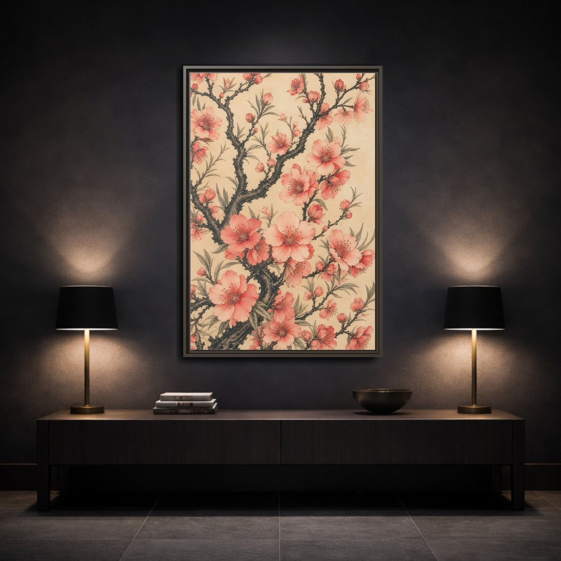 Floral Pink Blossoms Framed Canvas Print – Living Room, Above Fireplace - YesArtYes