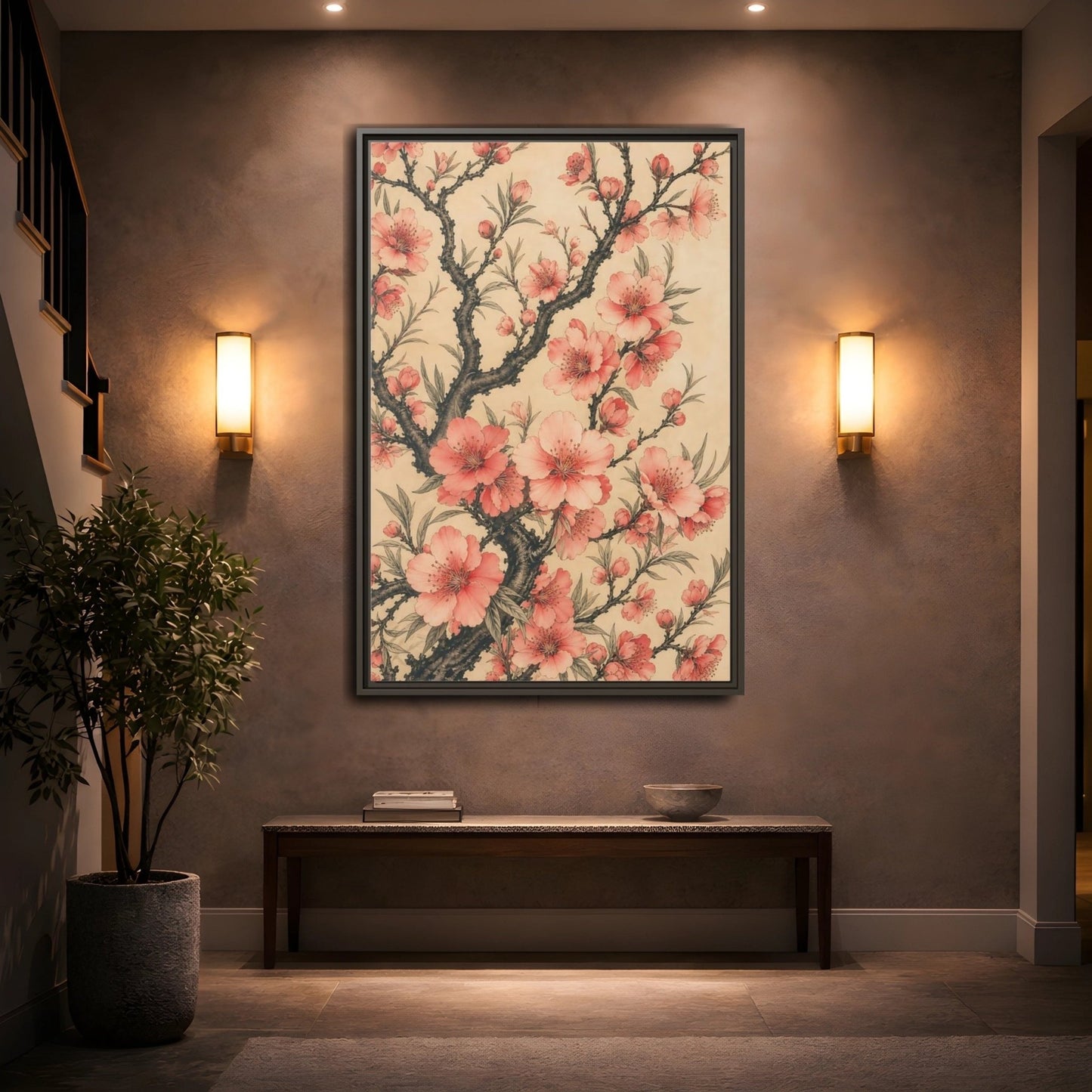 Floral Pink Blossoms Framed Canvas Print – Living Room, Above Fireplace - YesArtYes