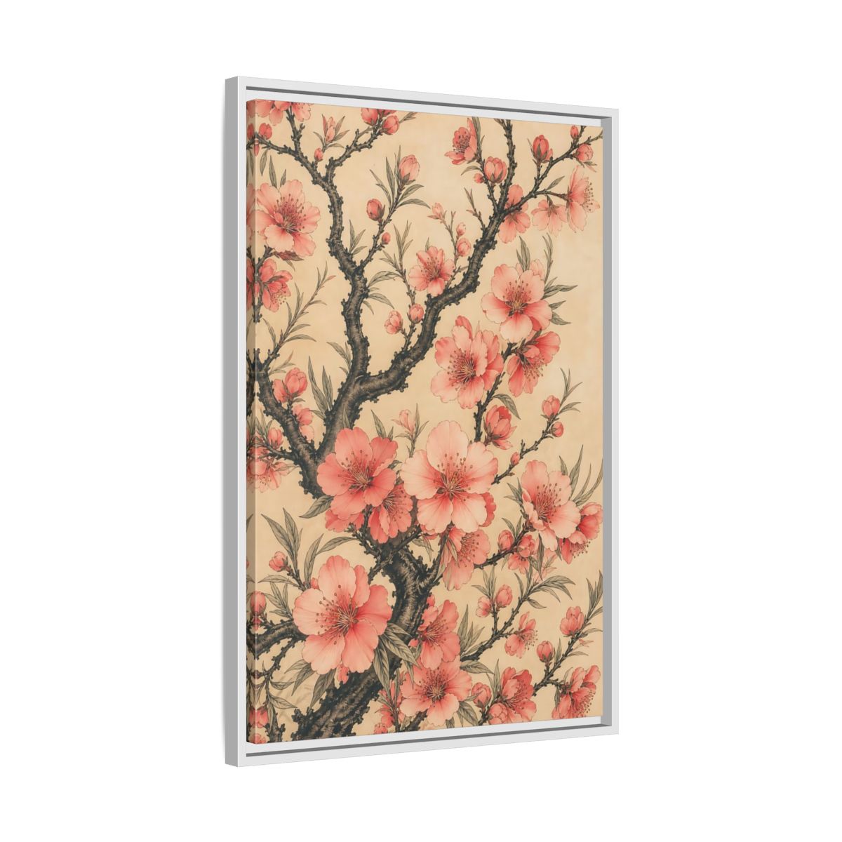 Side Mockup 10. Floral Pink Blossoms Pink Floral shown as framed canvas print