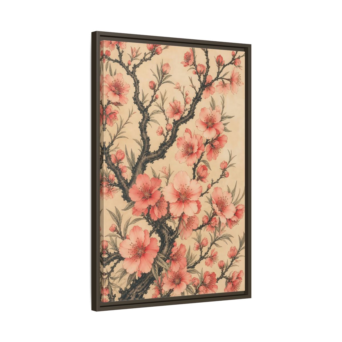 Side Mockup 11. Floral Pink Blossoms Pink Floral shown as framed canvas print