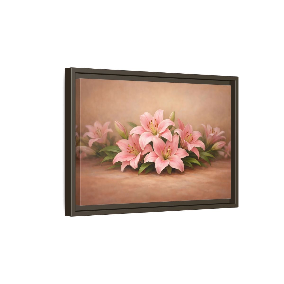 Side Mockup 5. Floral Pink Lilies Pink Lilies shown as stretched canvas wall art