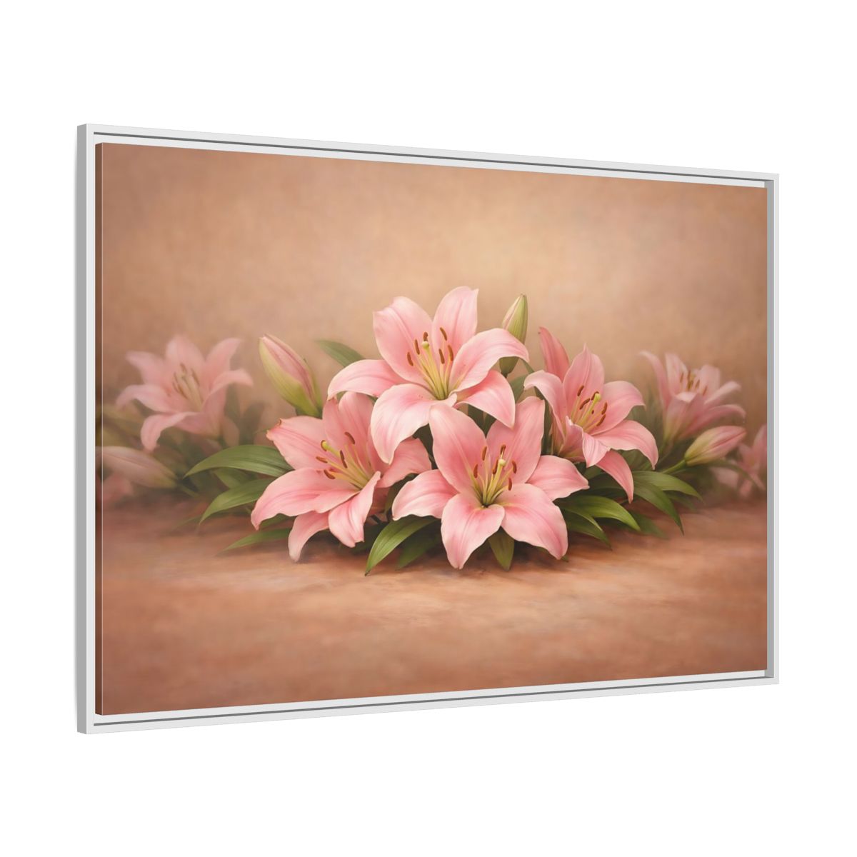 Side Mockup 7. Floral Pink Lilies Pink Lilies shown as stretched canvas wall art