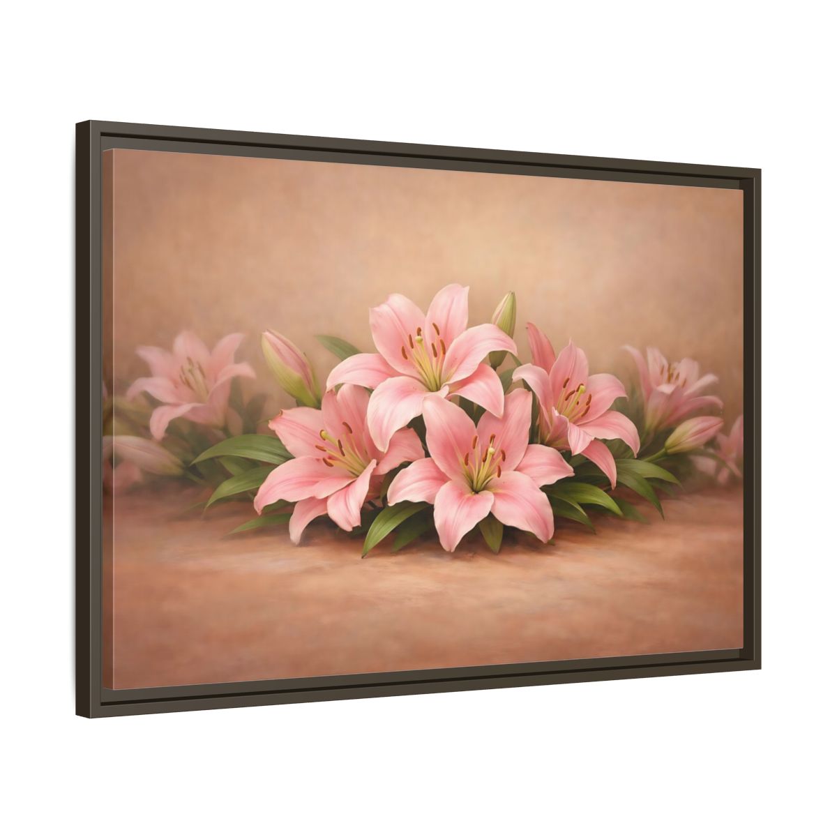 Side Mockup 11. Floral Pink Lilies Pink Lilies shown as stretched canvas wall art