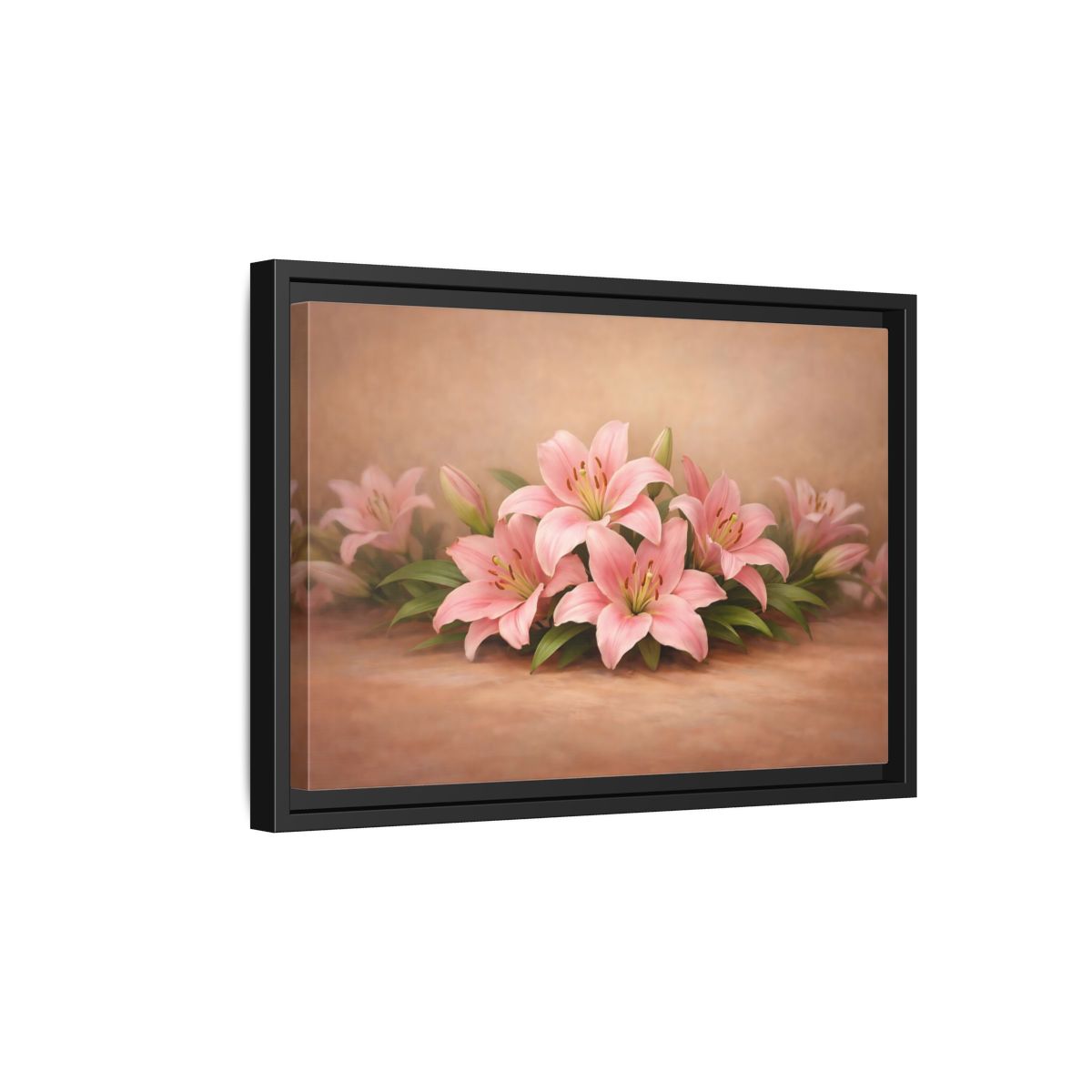 Side Mockup 6. Floral Pink Lilies Pink Lilies shown as stretched canvas wall art