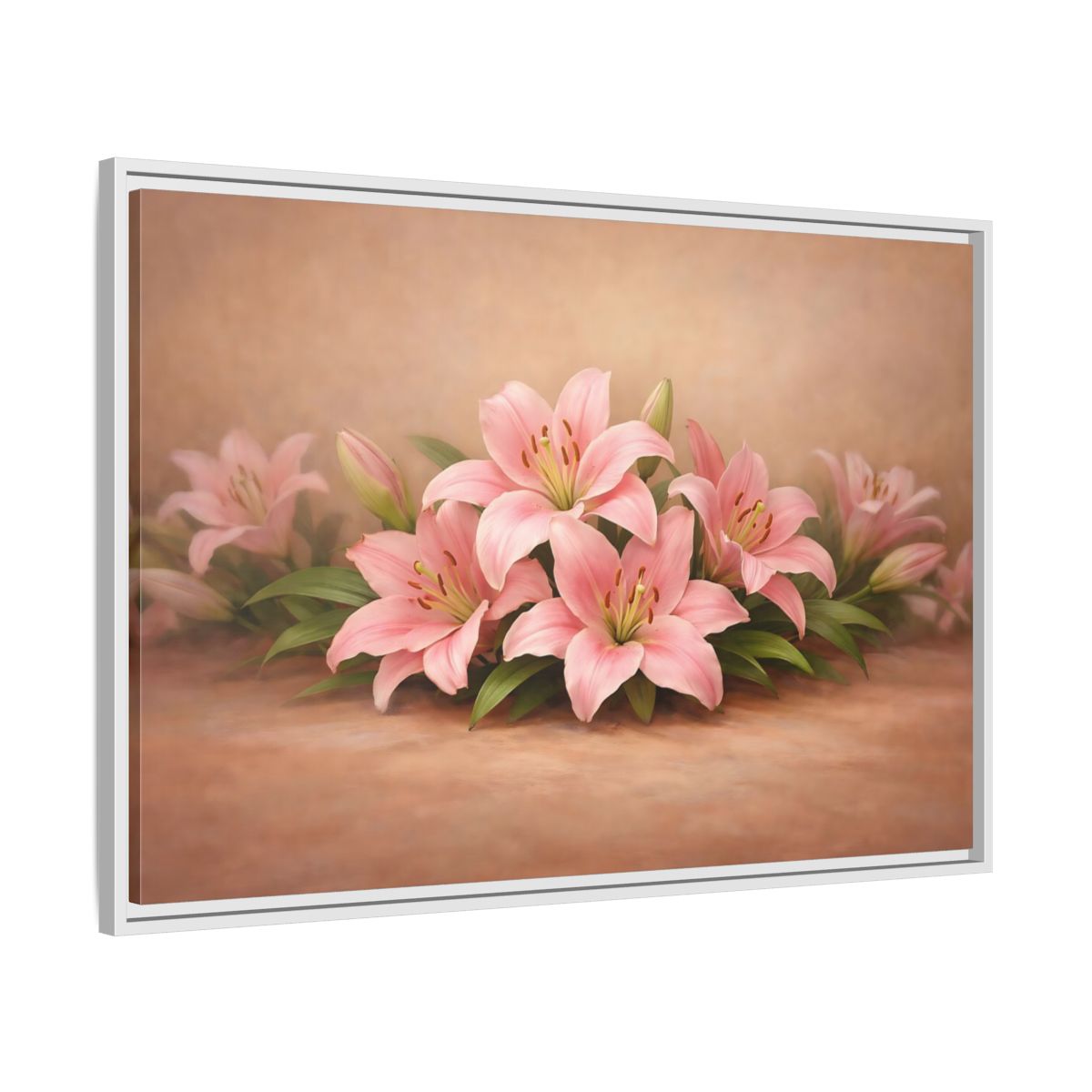 Side Mockup 8. Floral Pink Lilies Pink Lilies shown as stretched canvas wall art