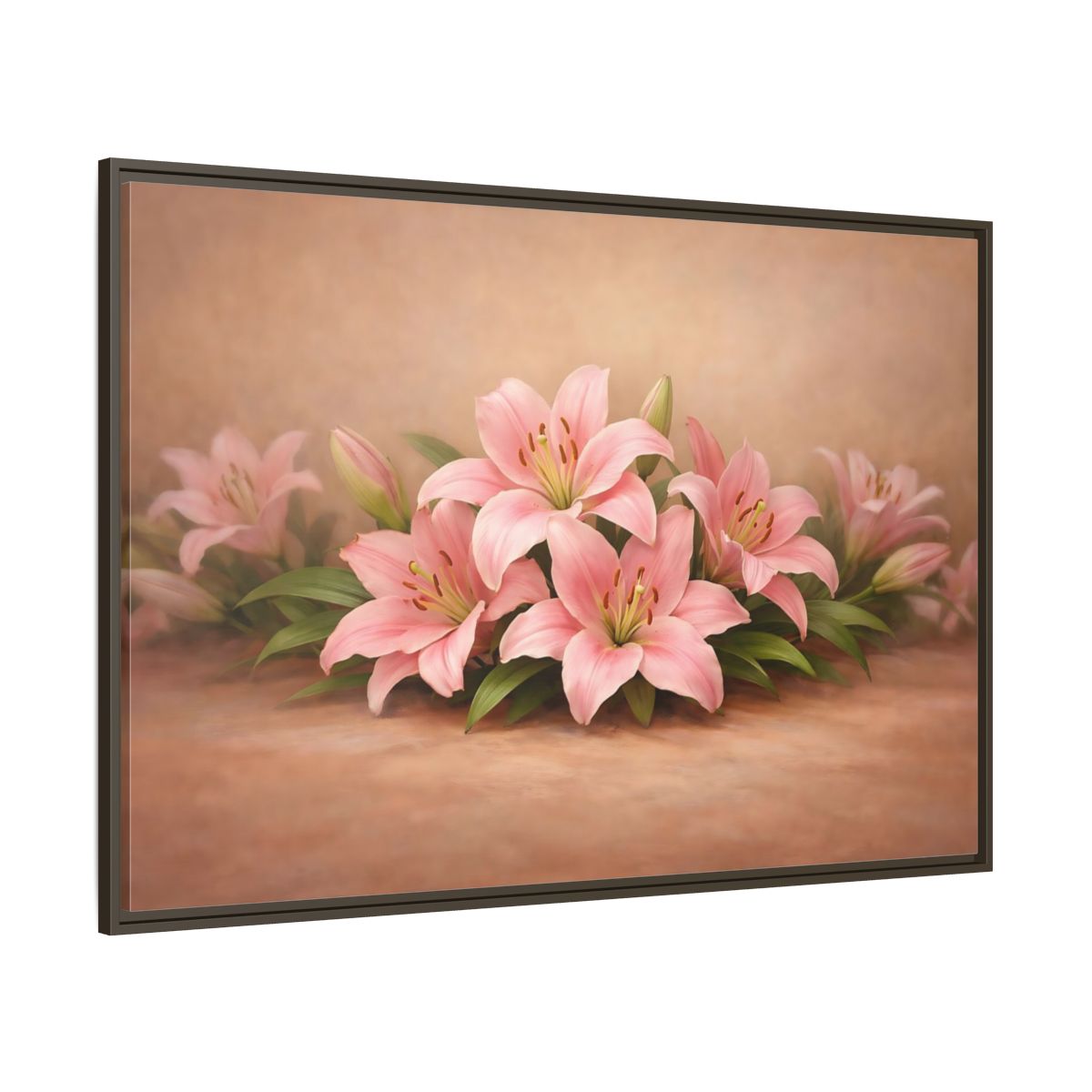 Main Mockup. Floral Pink Lilies Pink Lilies shown as stretched canvas wall art