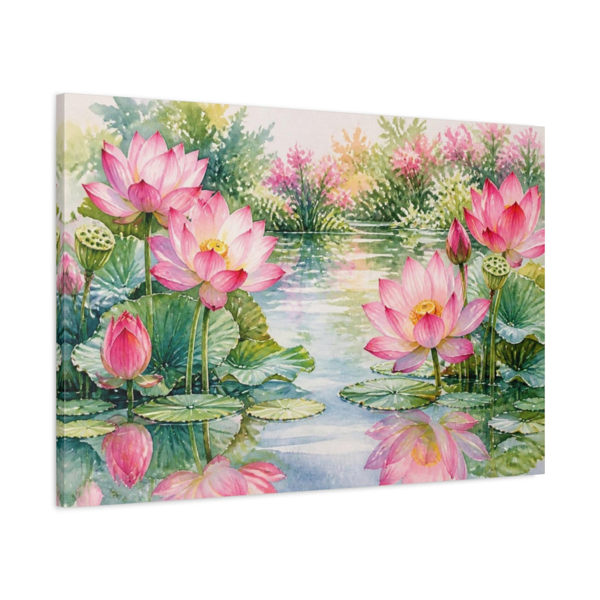 Main Mockup. Floral Pink Lotus Reflection shown as canvas print