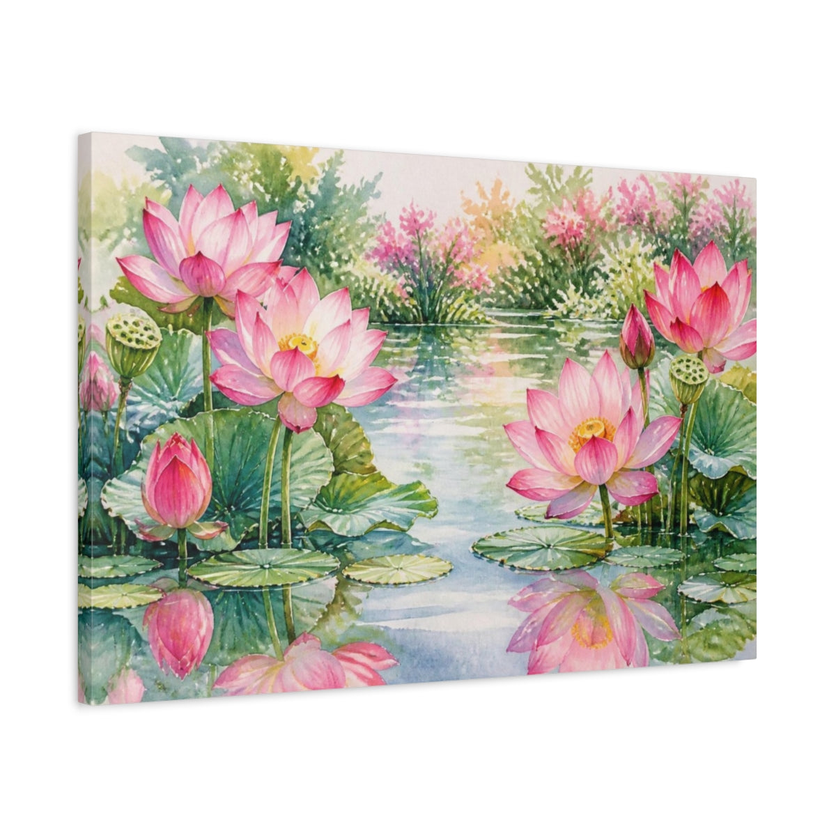 Side Mockup 2. Floral Pink Lotus Reflection shown as canvas print