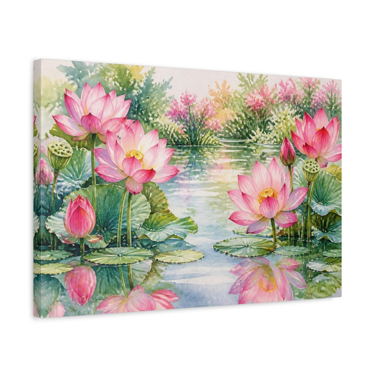 Side Mockup 3. Floral Pink Lotus Reflection shown as canvas print