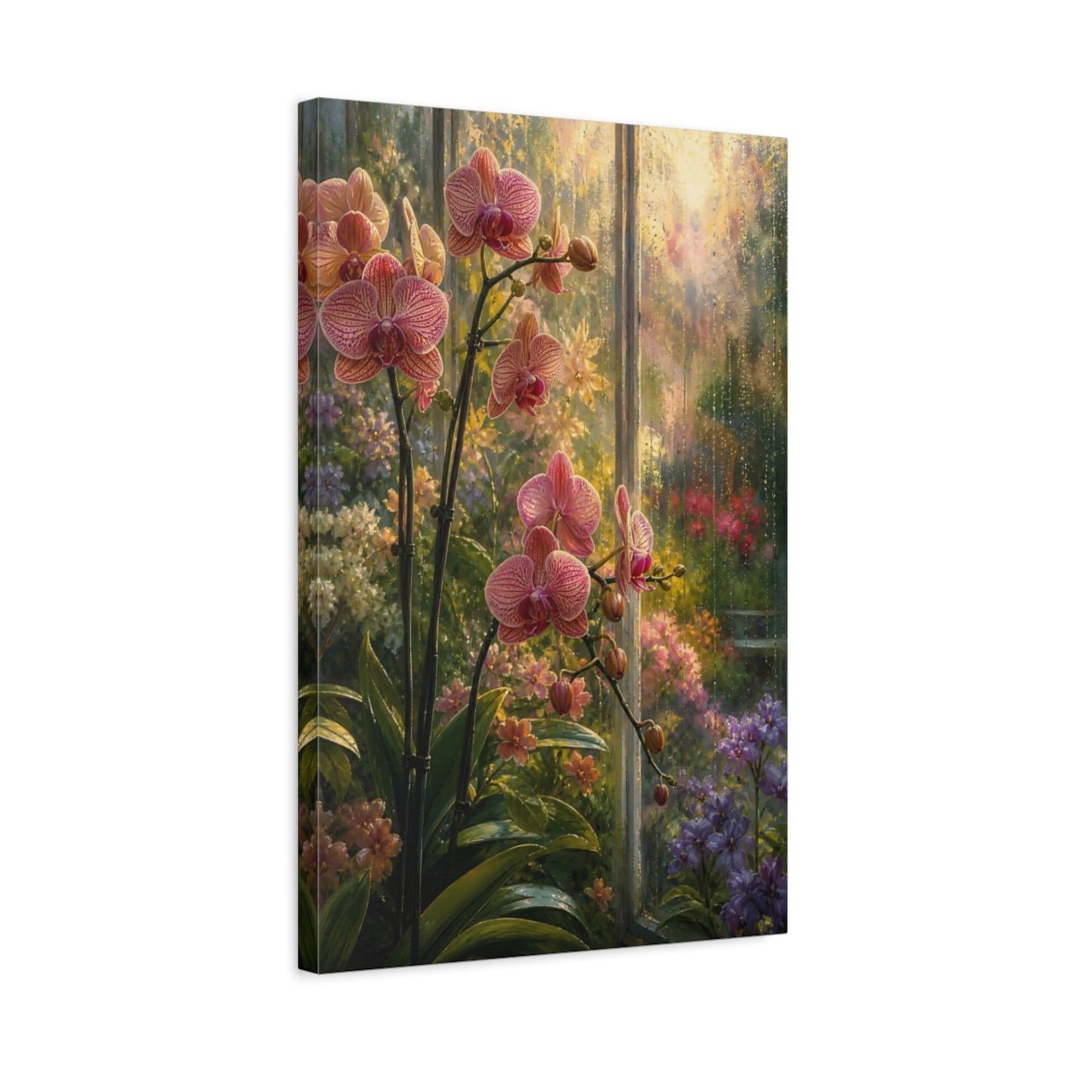 Floral Pink Orchids Garden Canvas Print Wall Art – Impressionistic Living Room, Large - YesArtYes