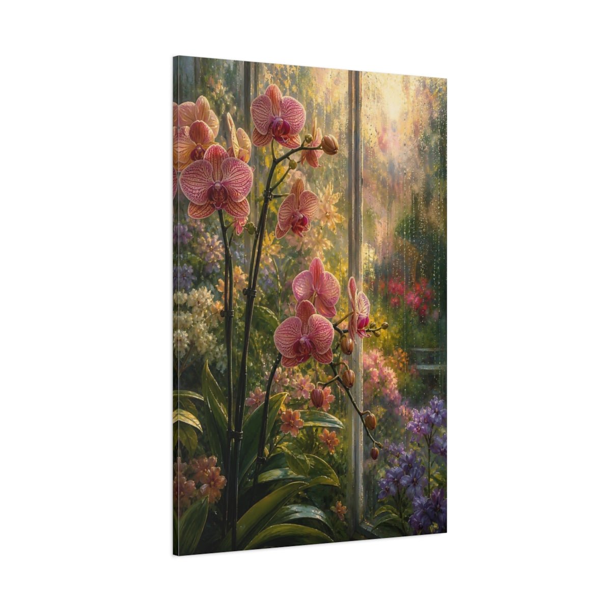Floral Pink Orchids Garden Canvas Print Wall Art – Impressionistic Living Room, Large - YesArtYes