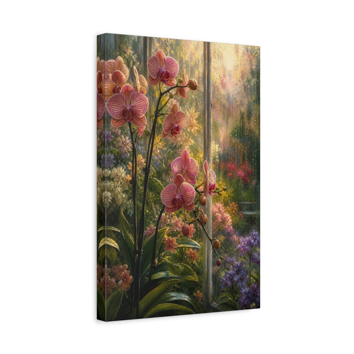 Floral Pink Orchids Garden Canvas Print Wall Art – Impressionistic Living Room, Large - YesArtYes
