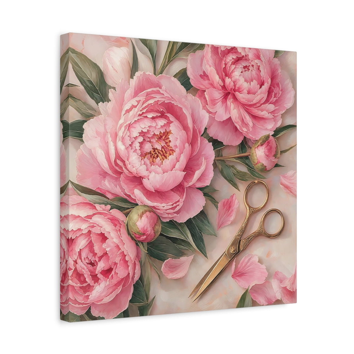 Side Mockup 6. Floral Pink Peonies Pink Peony Floral shown as stretched canvas wall art
