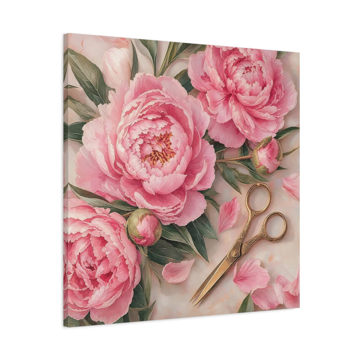 Side Mockup 3. Floral Pink Peonies Pink Peony Floral shown as stretched canvas wall art