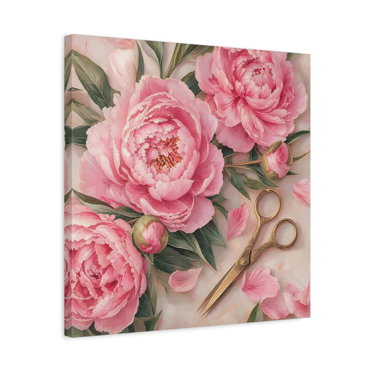 Side Mockup 5. Floral Pink Peonies Pink Peony Floral shown as stretched canvas wall art