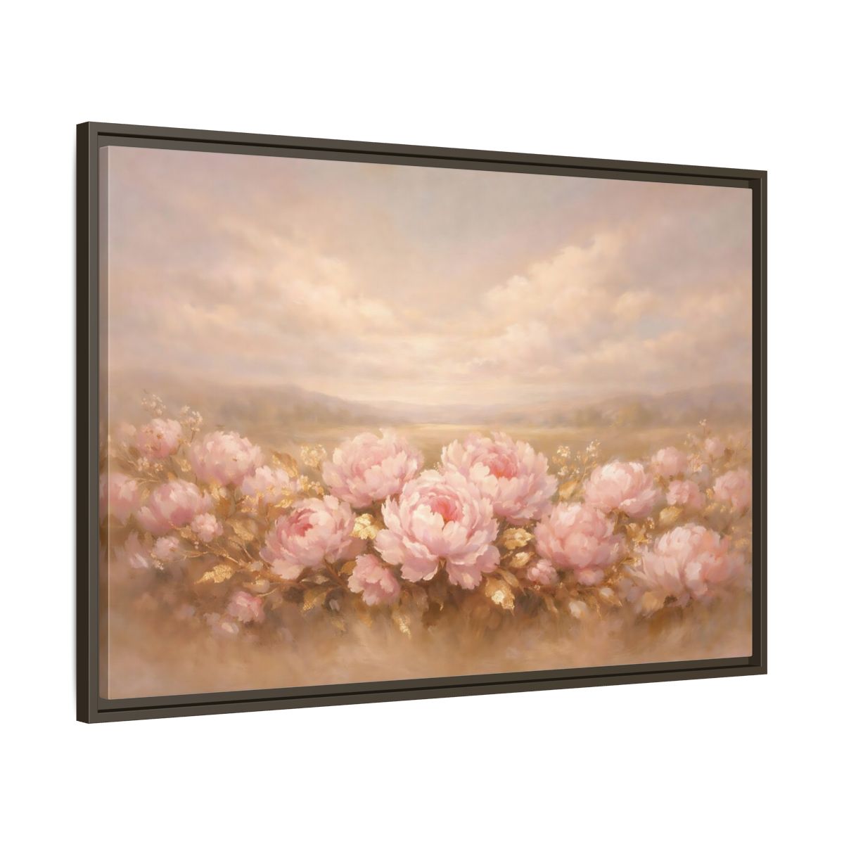Side Mockup 9. Floral Pink Peonies Pink Peonies Landscape shown as stretched canvas wall art