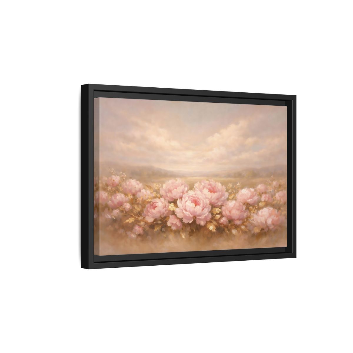 Side Mockup 6. Floral Pink Peonies Pink Peonies Landscape shown as stretched canvas wall art