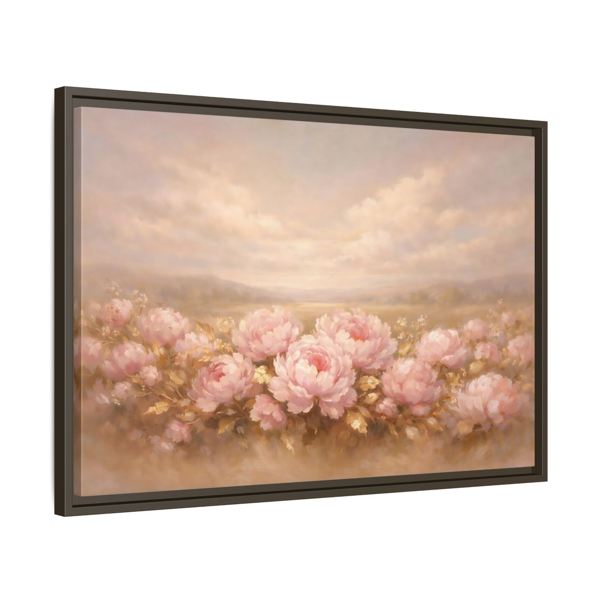 Side Mockup 11. Floral Pink Peonies Pink Peonies Landscape shown as stretched canvas wall art