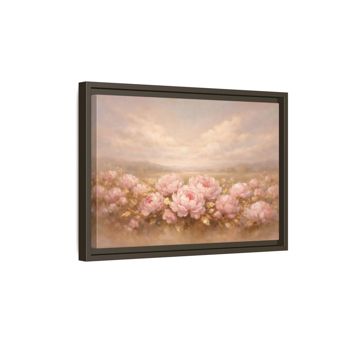 Side Mockup 5. Floral Pink Peonies Pink Peonies Landscape shown as stretched canvas wall art