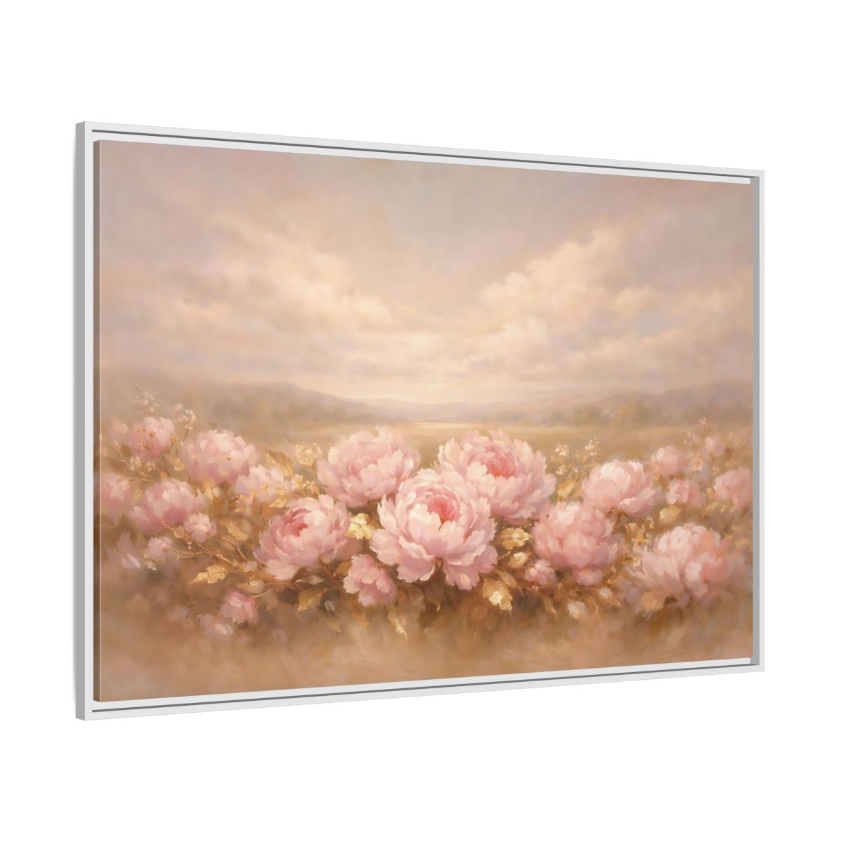 Side Mockup 7. Floral Pink Peonies Pink Peonies Landscape shown as stretched canvas wall art