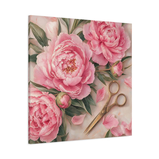 Main Mockup. Floral Pink Peonies Pink Peony Floral shown as stretched canvas wall art