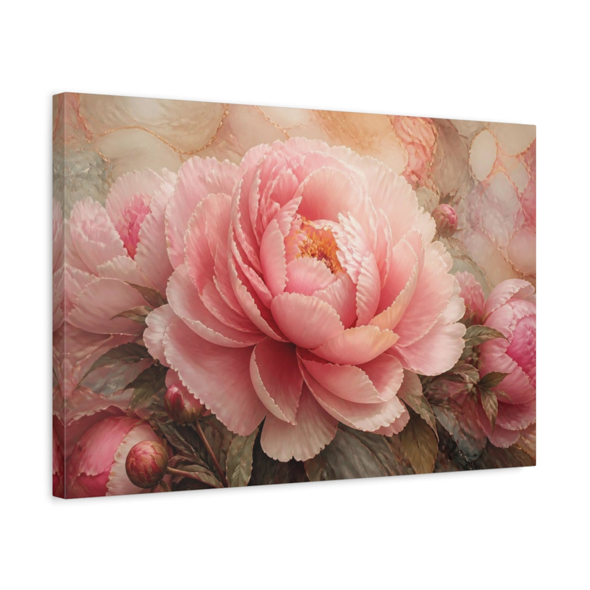Side Mockup 3. Floral Pink Peony Bloom shown as canvas print