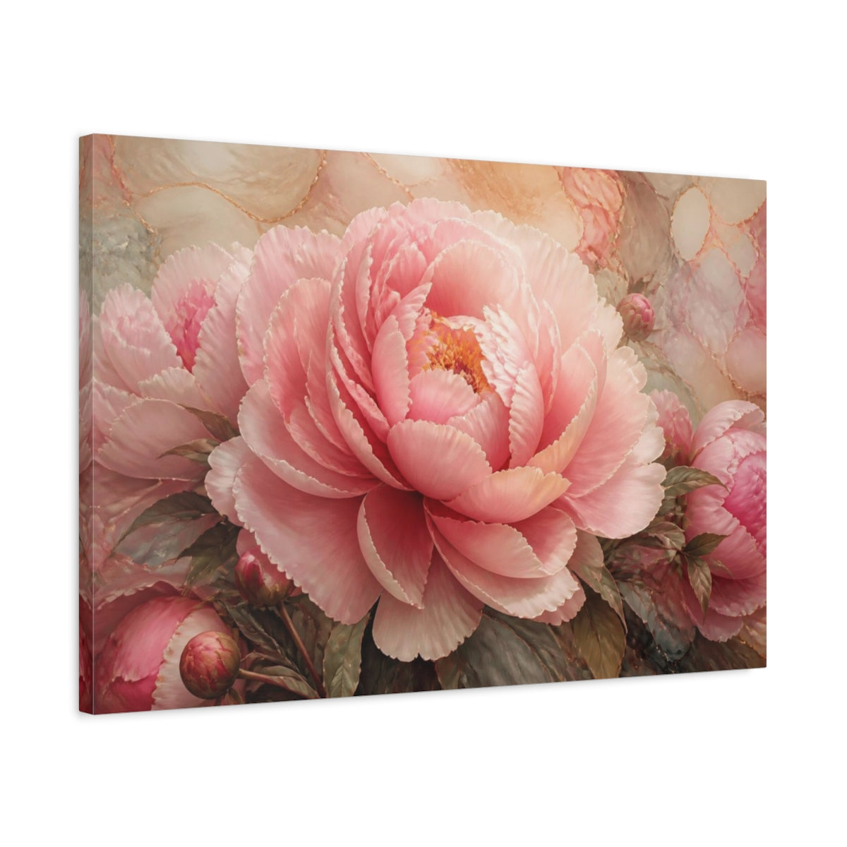 Side Mockup 2. Floral Pink Peony Bloom shown as canvas print