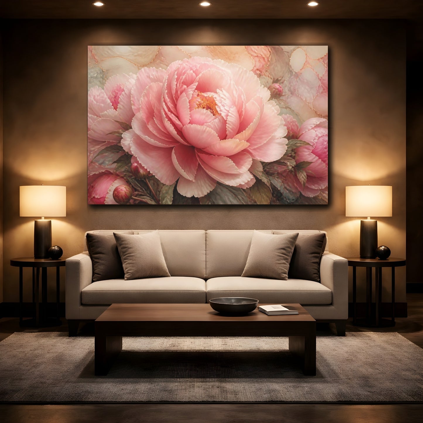 Mockup 2. Floral Pink Peony Bloom shown as canvas print