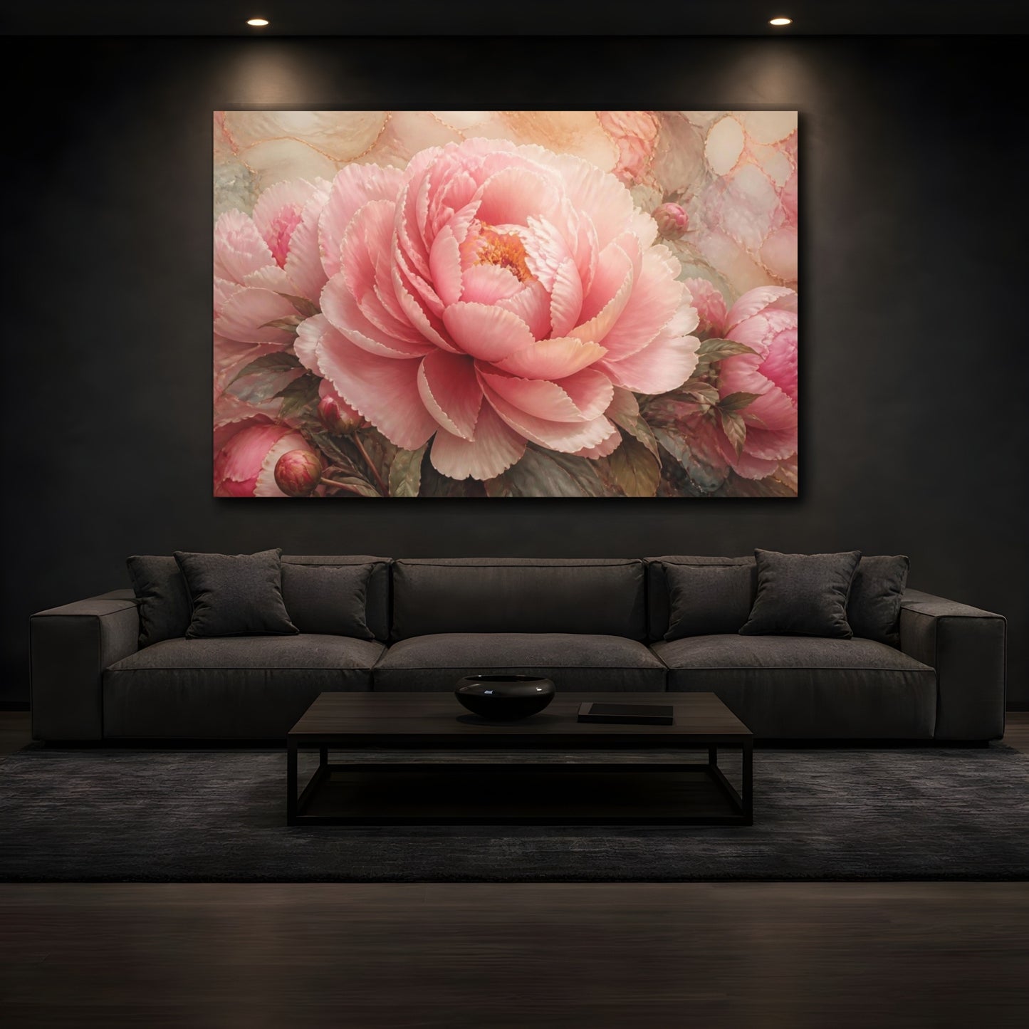 Mockup 3. Floral Pink Peony Bloom shown as canvas print