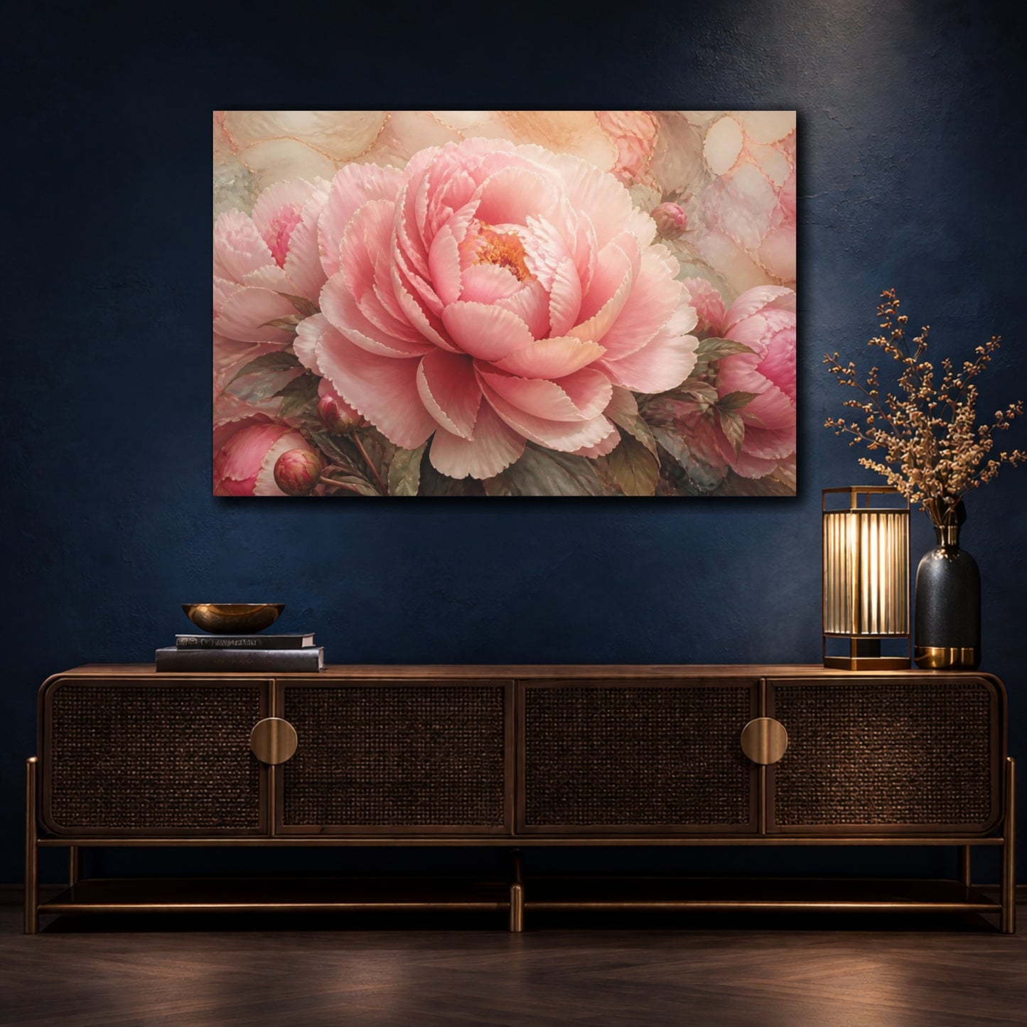 Mockup 4. Floral Pink Peony Bloom shown as canvas print