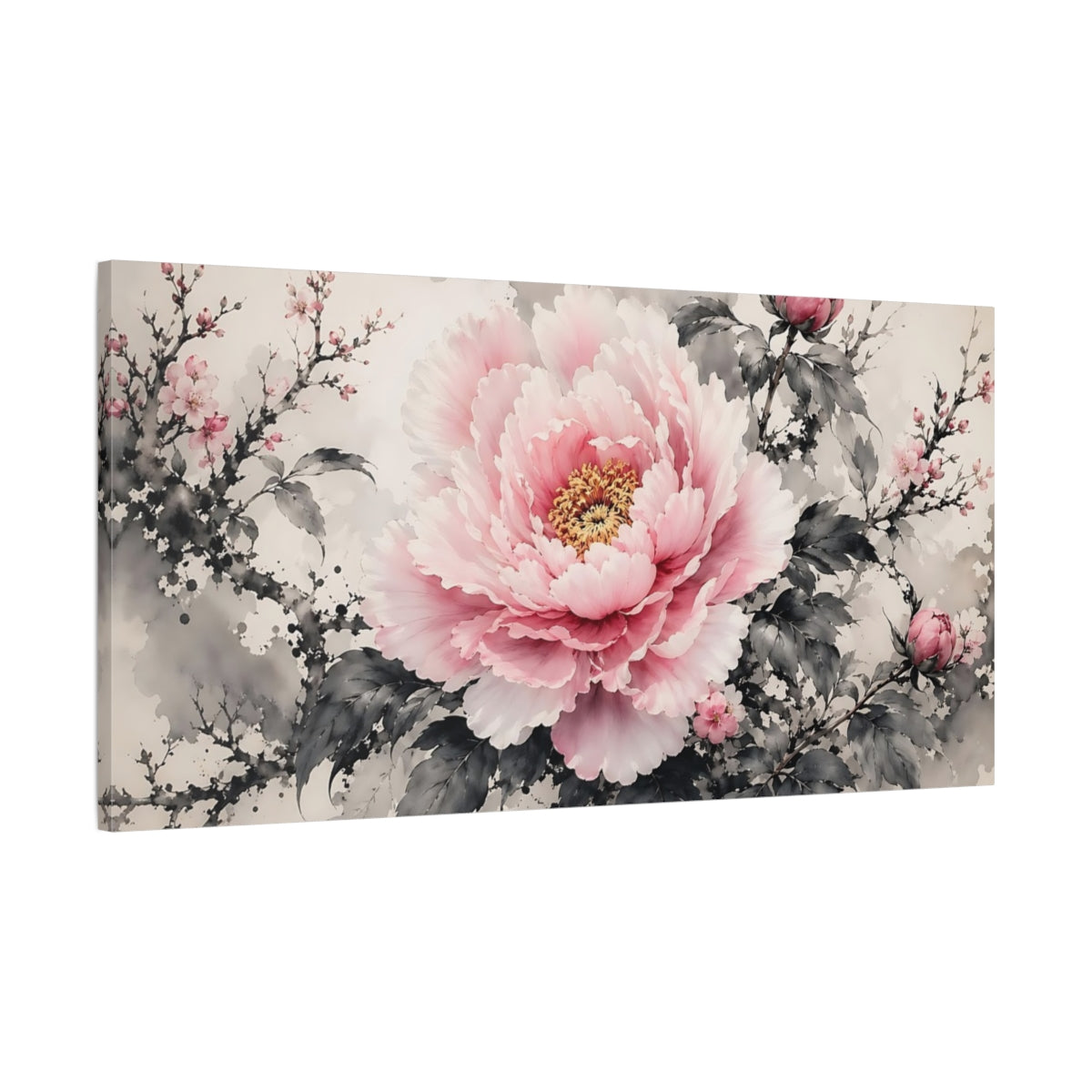 Main Mockup. Floral Pink Peony Pink Floral shown as stretched canvas wall art
