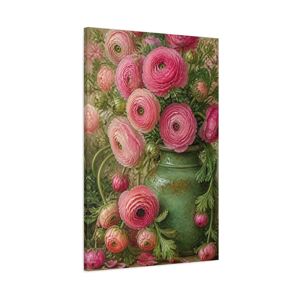 Main Mockup. Floral Pink Ranunculus Bouquet shown as canvas print