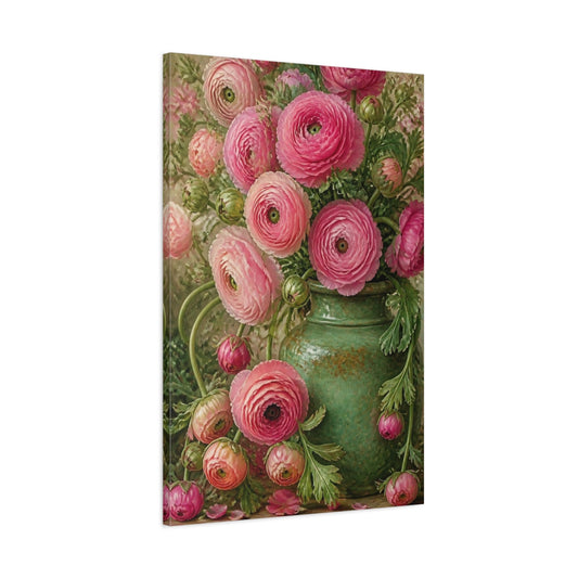Main Mockup. Floral Pink Ranunculus Bouquet shown as canvas print