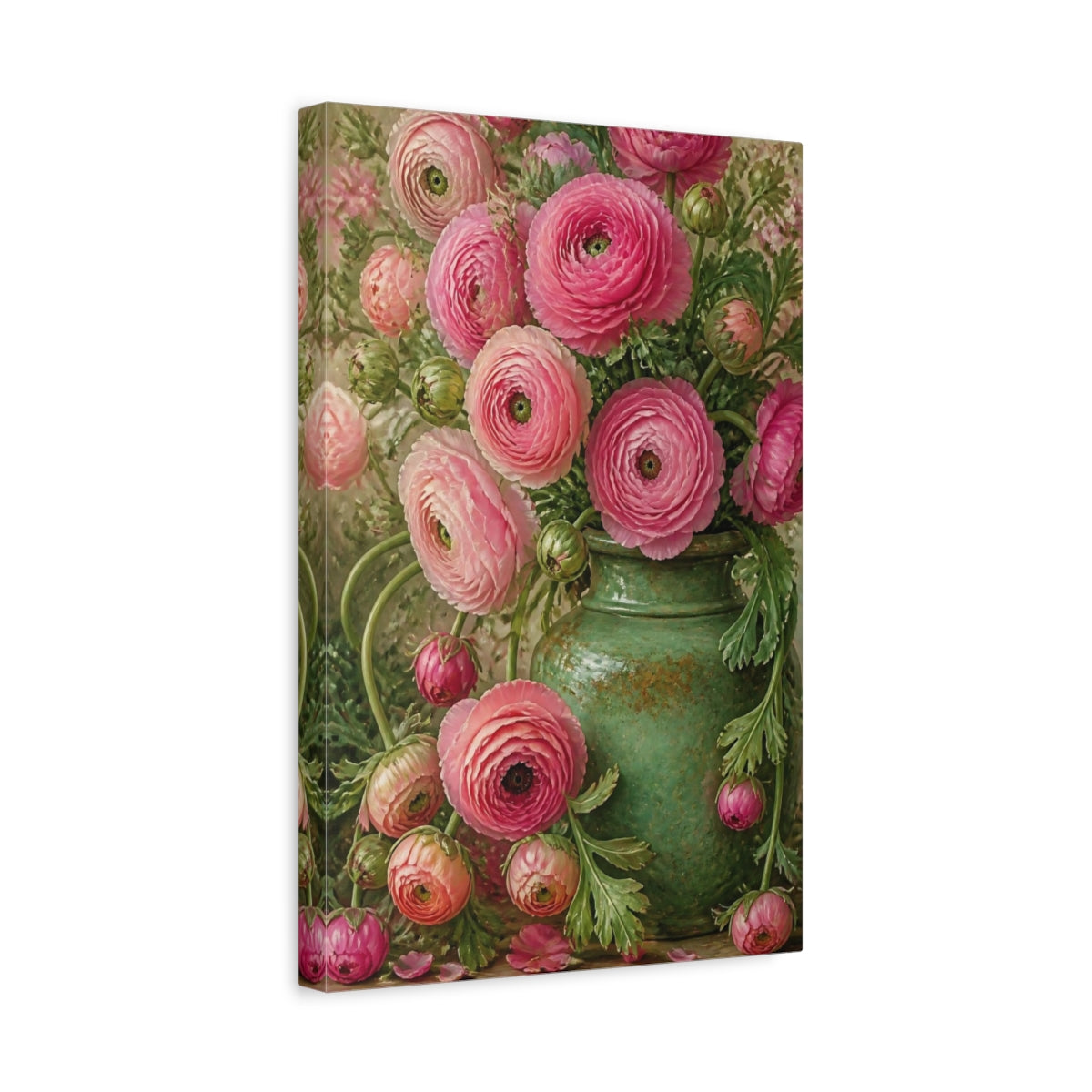 Side Mockup 4. Floral Pink Ranunculus Bouquet shown as canvas print