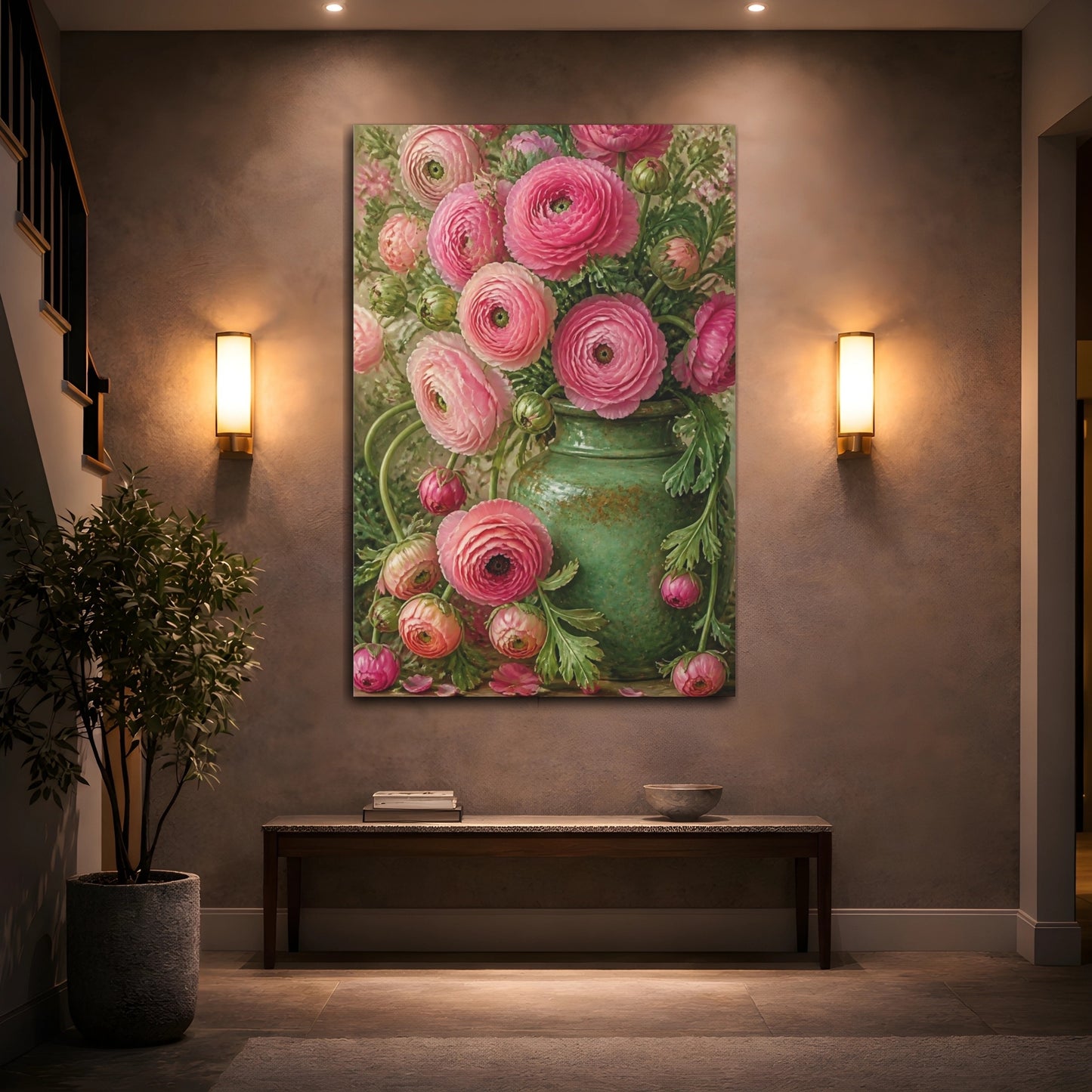 Mockup 2. Floral Pink Ranunculus Bouquet shown as canvas print