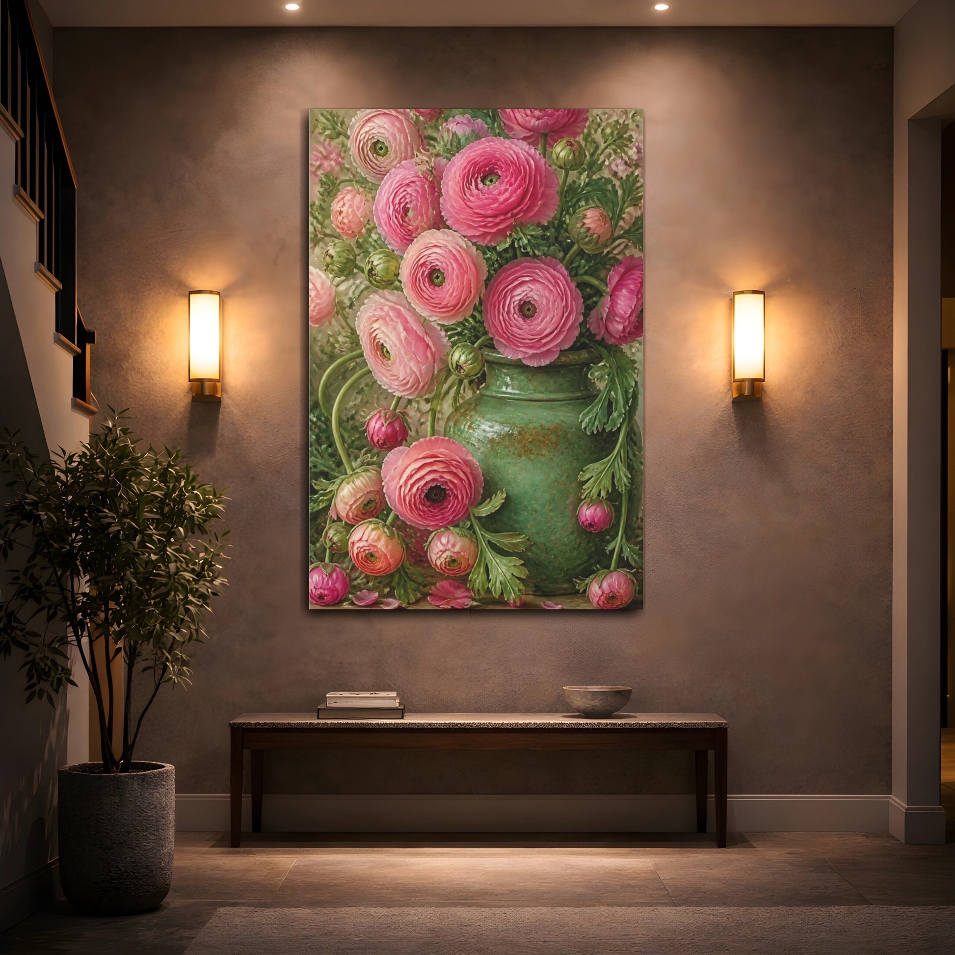 Mockup 2. Floral Pink Ranunculus Bouquet shown as canvas print