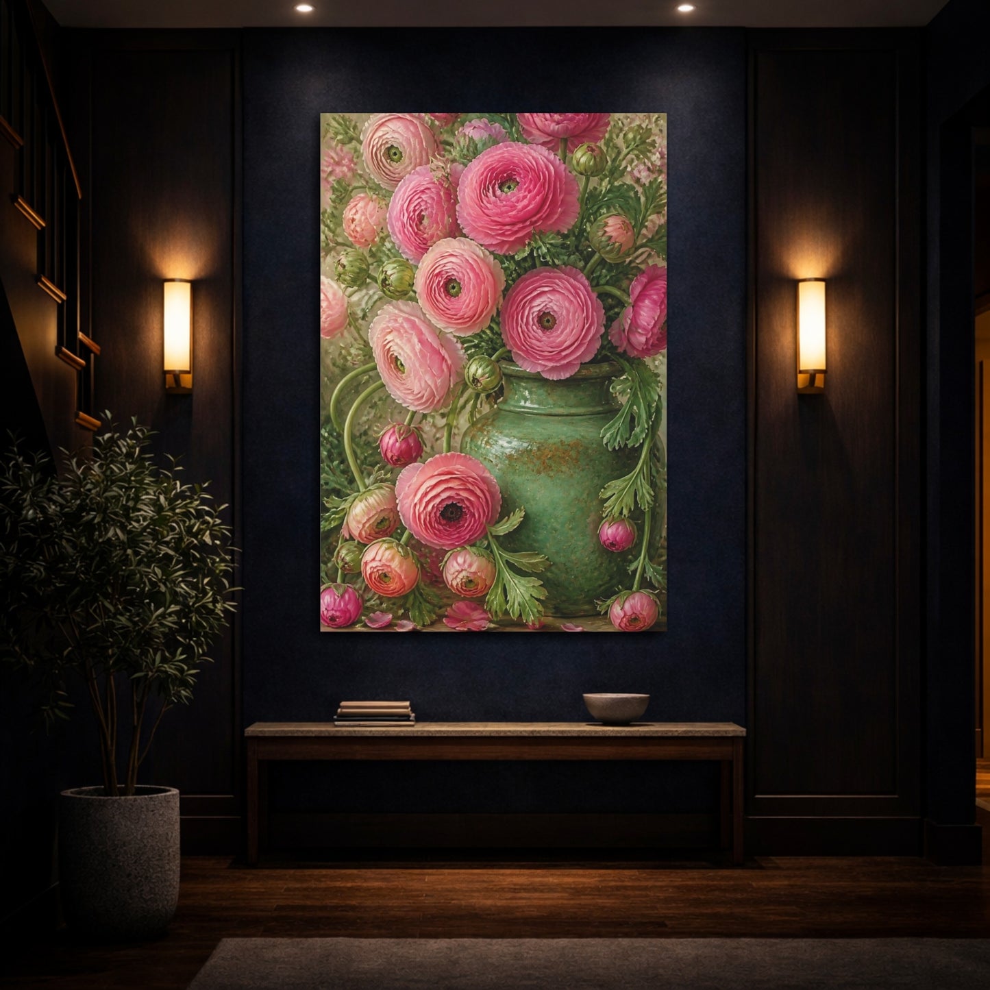 Mockup 4. Floral Pink Ranunculus Bouquet shown as canvas print