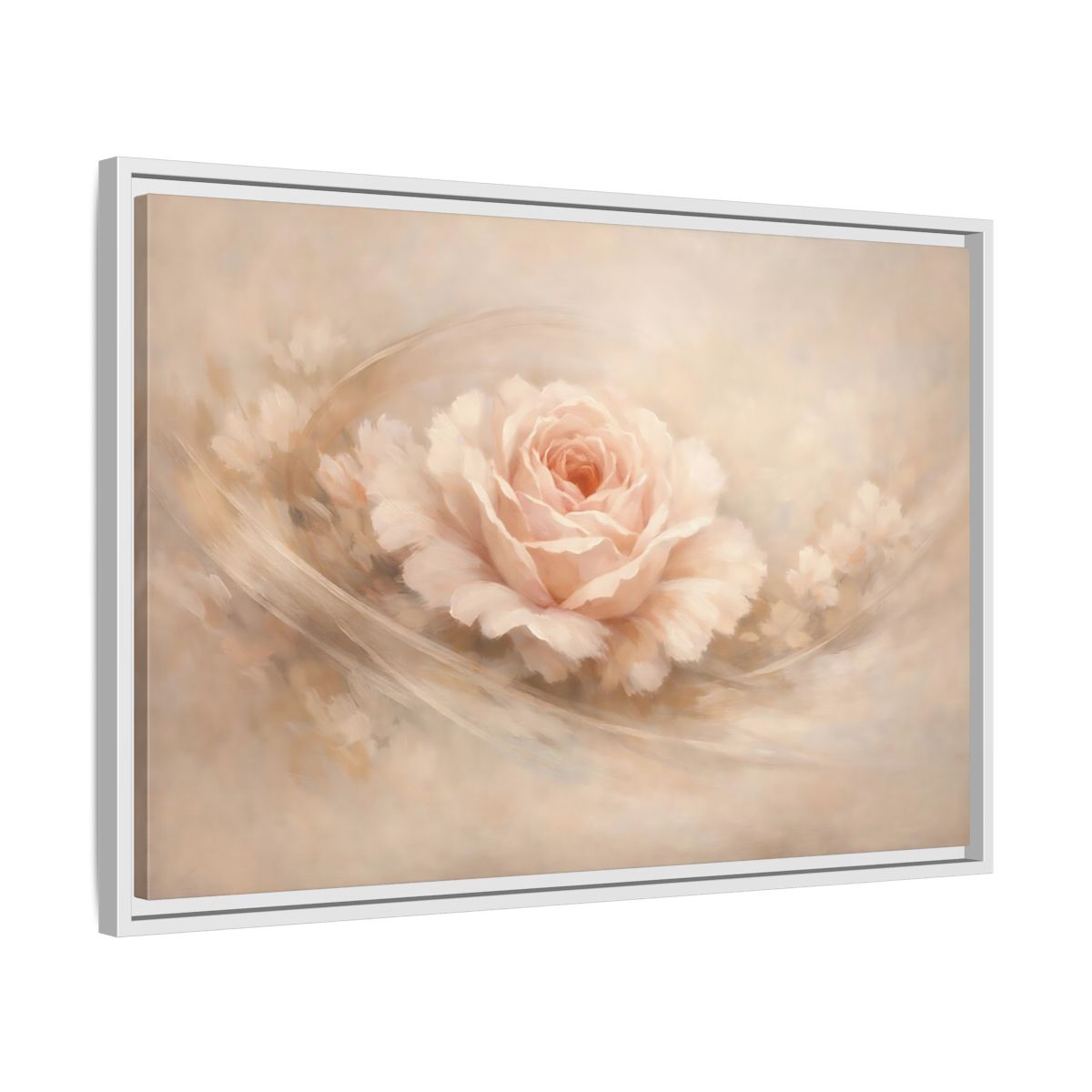 Side Mockup 10. Floral Pink Rose Pink And Beige shown as stretched canvas wall art