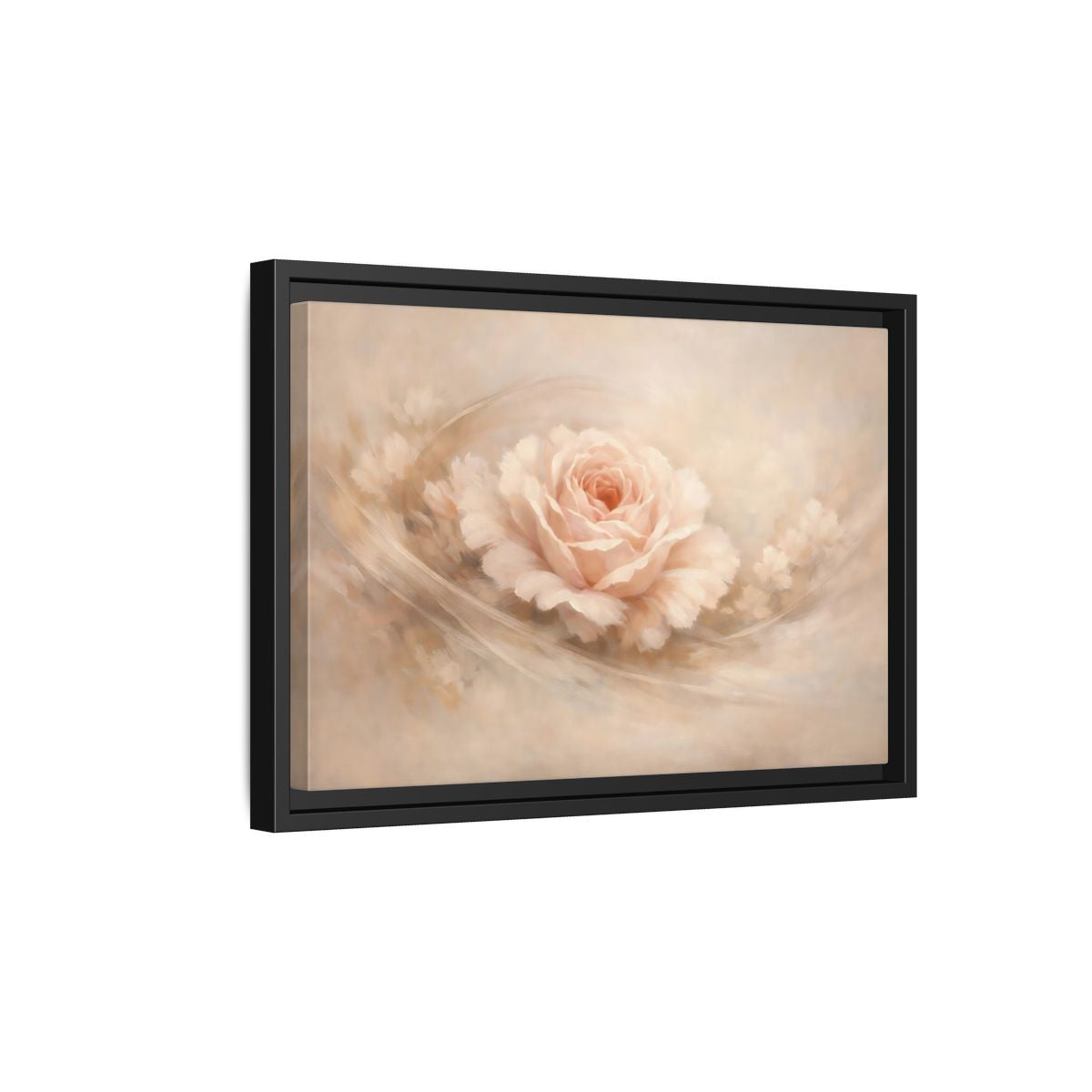 Side Mockup 6. Floral Pink Rose Pink And Beige shown as stretched canvas wall art
