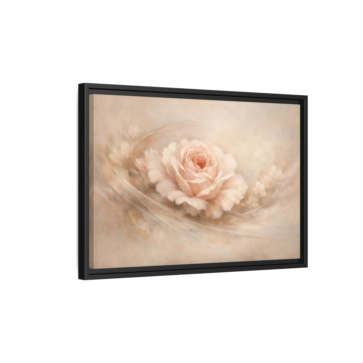 Side Mockup 3. Floral Pink Rose Pink And Beige shown as stretched canvas wall art