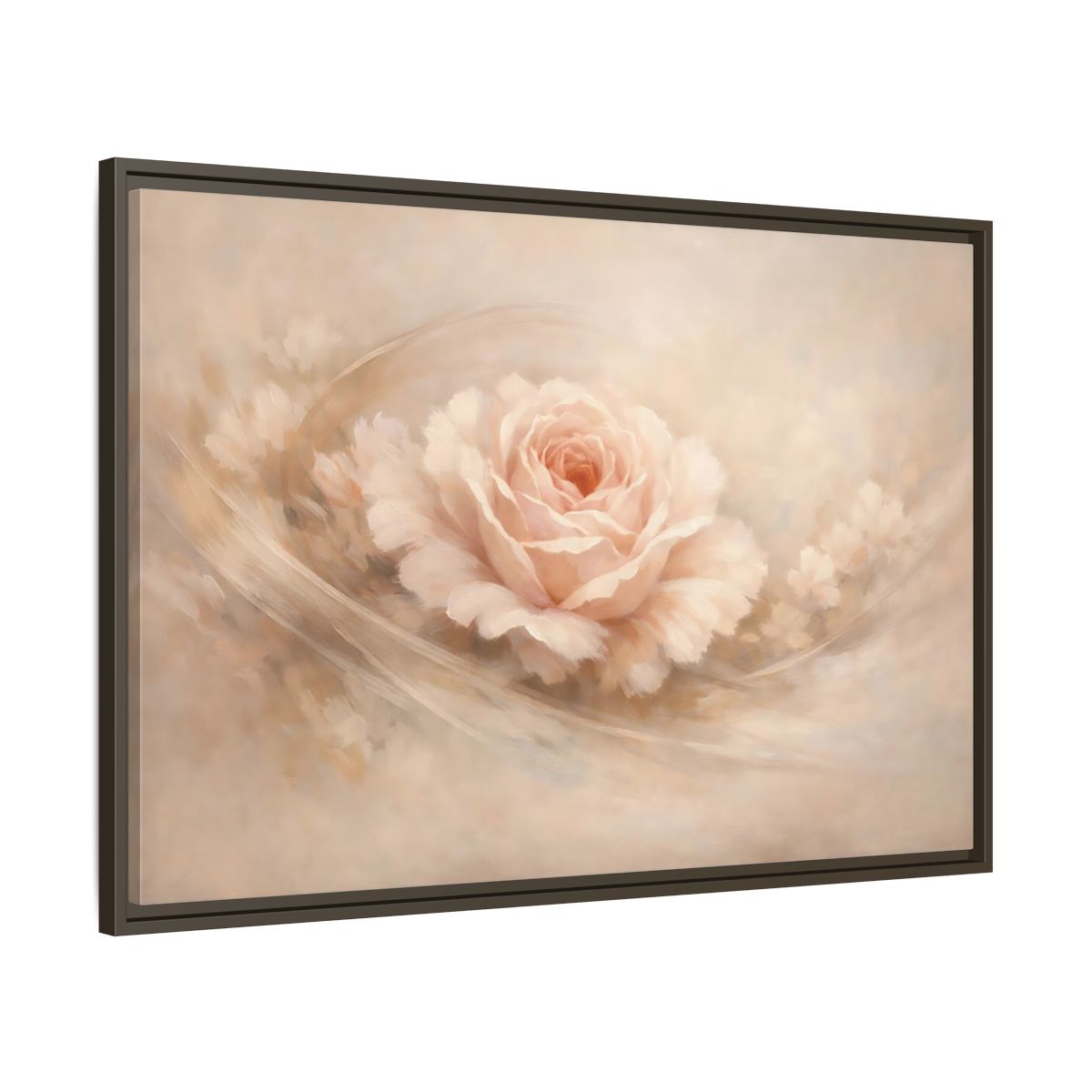 Side Mockup 9. Floral Pink Rose Pink And Beige shown as stretched canvas wall art