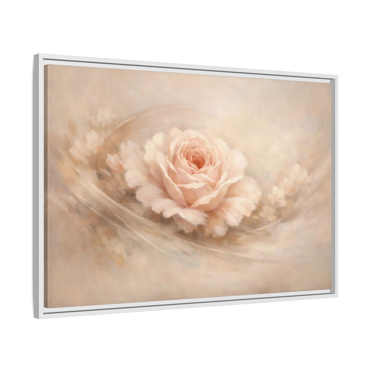Side Mockup 8. Floral Pink Rose Pink And Beige shown as stretched canvas wall art