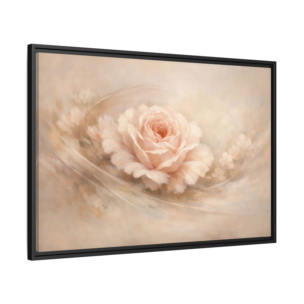 Side Mockup 13. Floral Pink Rose Pink And Beige shown as stretched canvas wall art
